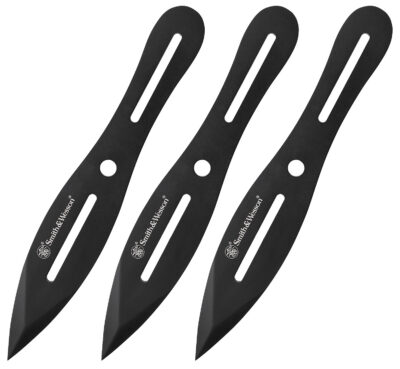 Smith & Wesson Knives SWTK8BCP Bullseye Throwing Knives 4.26″ Fixed Plain Black Oxide 2Cr13MoV SS Blade, Black Stainless Steel Handle, Includes Sheath, 8″ OAL, Set of 3