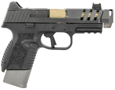 FN 66101347 509 CC Edge 9mm Luger 12+1/15+1 (2) 4.20″ Threaded Gold Barrel, Black Frame, Graphite Optic & Lightening Cut Slide, Optic Height Fiber Optic Sights, Compensator (No Manual)