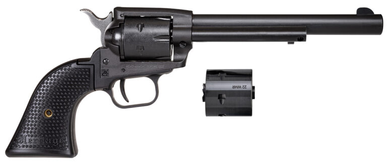 Heritage Mfg SRR22MBS6PG Rough Rider  22 LR/22 WMR 6 Shot/ 6.50" Black Satin Steel Barrel, Frame & Cylinder, Black Polymer Grip, Hammer/Thumb Safety, Exposed Hammer