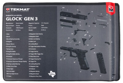 TekMat TEKR17GLOCKG3 Glock Gen 3  Black/White Rubber 11″x17″ Glock Gen3 Parts Diagram