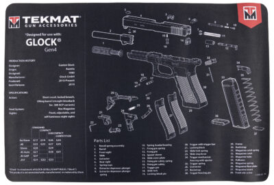 TekMat TEKR17GLOCKG4 Glock Gen4 Cleaning Mat Black/White Rubber 11″x17″ Glock Gen4 Parts Diagram
