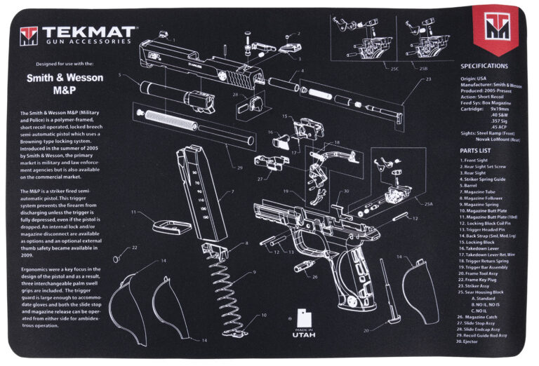 TekMat TEKR17SWMP S&W M&P Cleaning Mat Black/Gray Rubber 11"x17" S&W M&P Parts Diagram