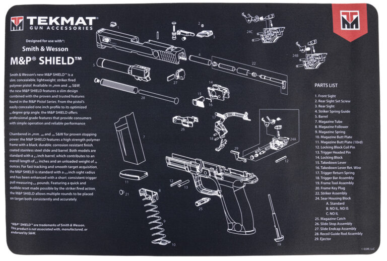TekMat TEKR17SWMPSHIELD M&P Shield Cleaning Mat Black/Gray Rubber 11"x17" S&W M&P Shield Parts Diagram