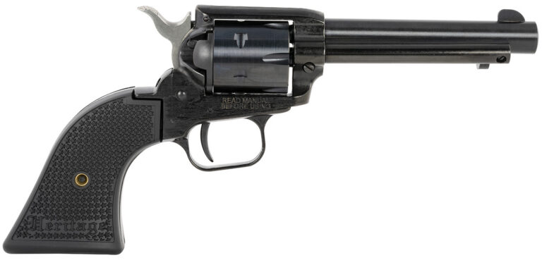 Heritage Mfg RR22B4PG Rough Rider 22 LR 6 Shot, 4.75" Black Steel Barrel, Black Cerakote Zinc Alloy Frame, Black Cerakote Cylinder, Black Polymer Grip, Hammer/Thumb Safety, Exposed Hammer