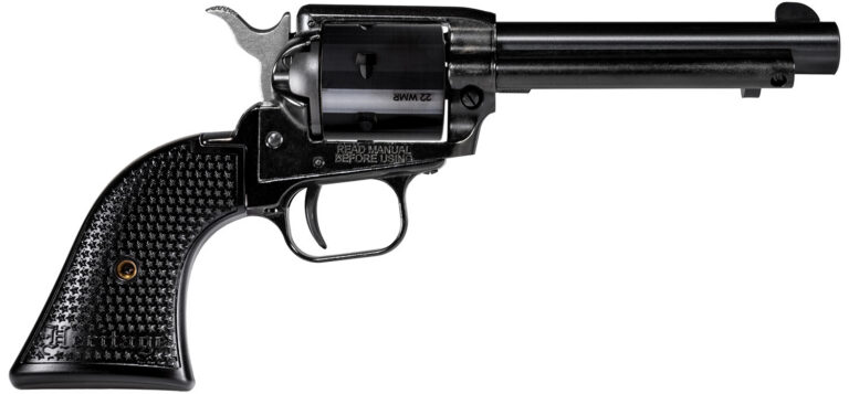 Heritage Mfg RR22MB4PG Rough Rider 22 LR/22 WMR 6 Shot, 4.75" Black Steel Barrel, Black Cerakote Zinc Alloy Frame, Black Cerakote Cylinder, Black Polymer Grip, Hammer/Thumb Safety, Exposed Hammer