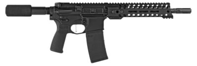Patriot Ordnance Factory 01801 Minuteman Direct Impingement 5.56x45mm NATO 30+1 10.50″, Black, Buffer Tube Stock, Textured Polymer Grip, 3 Prong Flash Hider