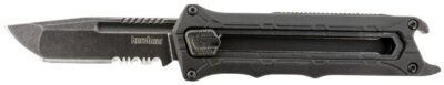 Kershaw 1195 Interstellar  2.70″ OTF Tanto Part Serrated Black Oxide Blackwash 8Cr13MoV SS Blade, Black Textured w/Bottle Opener Glass-Filled Nylon Handle, Includes Pocket Clip