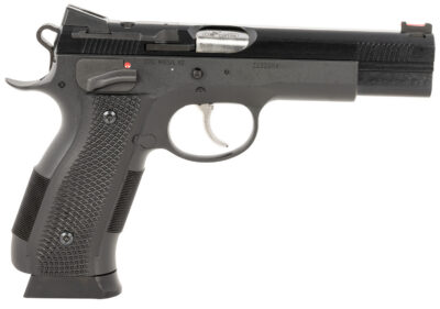 CZ-USA 91732 A01-SD  9mm Luger 19+1 4.93″ Blued Match Grade Bull Barrel, Blued Optic Ready/Serrated Steel Slide, Blued Steel Frame w/Beavertail, Black Checkered Polymer Grip