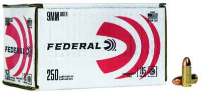 FEDERAL 9MM LUGER 115GR FMJ AMMO 250RD