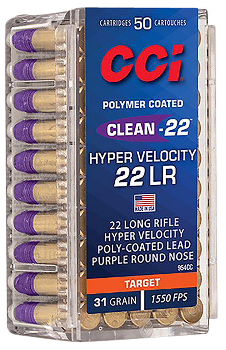 CLEAN-22 HIGH VELOCITY 22 LONG RIFLE AMMO 22 LONG RIFLE 31GR PURPLE POLYMER COATED LEAD NOSE 50/BOX