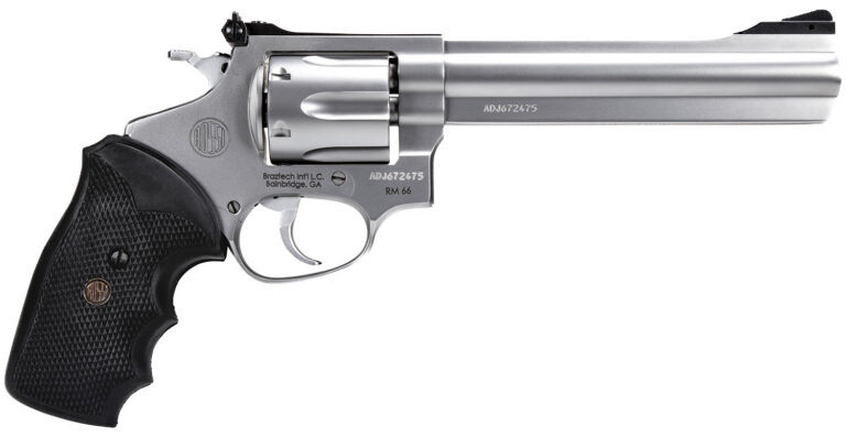 Rossi 2RM669 RM66  357 Mag 6 Shot 6"  Satin Stainless Steel Barrel, Cylinder & Frame Black Checkered Rubber Grip