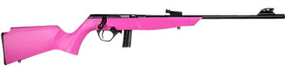 Rossi  RB22  Compact 22 LR 10+1, 16″ Matte Black Button Rifled Free Floating Steel Barrel, Matte Black Stainless Steel Receiver, Pink Monte Carlo Stock, Right Hand