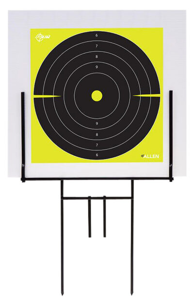 EZ-Aim 15309 Portable Range Target Stand  Black Steel 18″ W x 19″ H Includes 2 Adhesive Targets