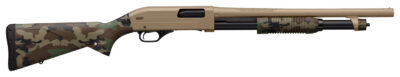 Winchester Repeating Arms  SXP Defender 20 Gauge 3″ 5+1 (2.75″) 18″ Barrel, FDE Drilled & Tapped Rec, Woodland Camo Textured Stock, Tactical  Ribbed Forearm, Inflex Recoil Pad