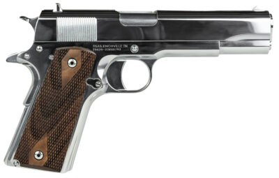 Tisas 10100513 1911 Regulator Full Size Frame 9mm Luger/38 Super 9+1 5″ Stainless Steel Barrel, Polished Chrome Steel Serrated Slide, Chrome High Polished Steel Frame w/Beavertail, Turkish Walnut Grip
