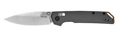 Kershaw 2038 Iridium  Full Size 3.40″ Folding Spear Point Plain Satin/Stonewashed D2 Steel Blade, Gray Anodized Aluminum Handle, Includes Pocket Clip