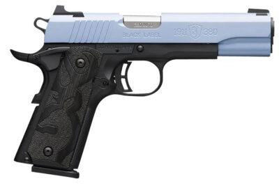 Browning 051989492 1911-380 Black Label Full Size Frame 380 ACP 8+1, 4.25″ Matte Stainless Steel Barrel, Polar Blue Cerakote Serrated Aluminum Slide, Matte Black Polymer Frame w/Beavertail