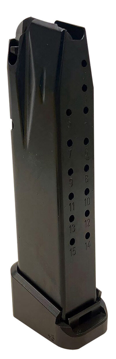 COMPACT 9MM LUGER HANDGUN MAGAZINE TP9 ELITE/METE SF COMPACT 15 ROUND W/+3 ALUMINUM EXT BLACK