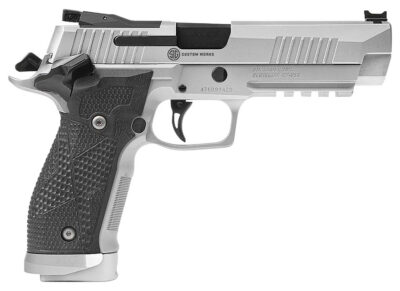 Sig Sauer 226X59STAS P226 XFive STAS Full Size 9mm Luger 20+1 5″ Steel Bull Barrel, Stainless Optic Ready/Serrated Steel Slide w/Picatinny Rail & Beavertail Frame, Black Piranha G10 Grips Right Hand