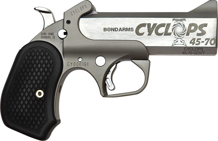 Bond Arms BACY Cyclops 45-70 Gov 1rd Shot 4.25" Stainless Stainless Steel Barrel Matte Stainless Black Extended B6 Resin Grips