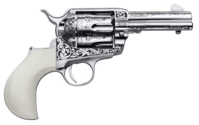 Cimarron PP346HUCKENG Huckleberry  45 Colt (LC) 6 Shot, 3.50″ Nickel Engraved Barrel, Cylinder & Frame, Poly-Ivory w/”Huckleberry” Engraved On The Backstrap Grip