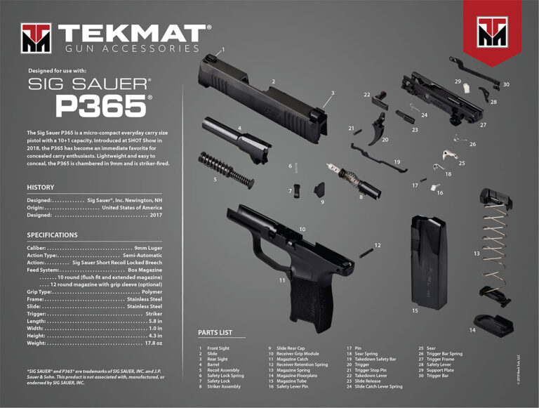 TekMat TEKR20SIGP365 Ultra 20 Cleaning Mat Multi-Color Rubber 15"x20" Sig P365 Parts Diagram