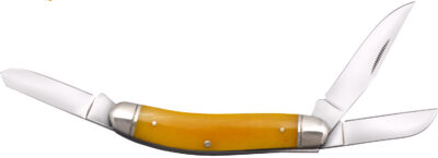 Cold Steel CSFLGSTKMY Gentleman’s Stockman 2″/2.10″/2.50″ Folding Clip/Sheepsfoot/Spey Plain 8Cr13MoV SS Blade/Yellow w/Polished Bolsters Bone Handle