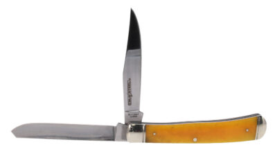 Cold Steel CSFLTRPRY Trapper  3″ Folding Clip/Spey Plain 8Cr13MoV SS Blade/Yellow w/Polished Bolsters Bone Handle