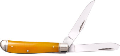 Cold Steel CSFLMTRPRY Trapper  Mini 2.60″/2.70″ Folding Clip/Spey Plain 3Cr13MoV SS Blade/Yellow w/Polished Bolsters Bone Handle