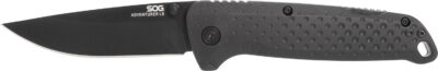 S.O.G SOG13110143 Adventure LB 3.50″ Folding Drop Point Plain Black TiNi 5Cr15MoV Blade, Black Textured GRN Handle