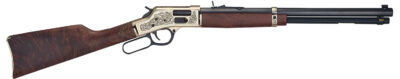 Henry H006GMD Side Gate Deluxe 357 Mag/38 Special 10+1 20″ Blued Octagon Barrel, Engraved Polished Brass Rec, Semi-Fancy American Walnut Stock, Adj. Sight