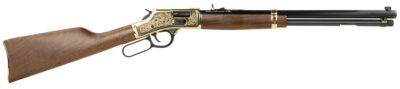 Henry H006GD Side Gate Deluxe 44 Mag/44 Special 10+1 20″ Blued Octagon Barrel, Engraved Polished Brass Rec, Semi-Fancy American Walnut Stock, Adj. Sight