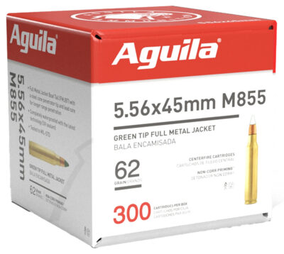 Aguila 1E556125 Green Tip M855 5.56x45mm NATO 62 gr Full Metal Jacket Boat-Tail (FMJBT) 300 Per Box/ 4 Cs