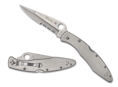Spyderco C07PS Police  4.13″ Folding Plain Satin VG-10 SS Blade/Satin Stainless Steel Handle Includes Pocket Clip