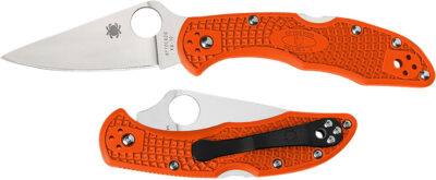 Spyderco C11FPOR Delica 4 Lightweight 2.88″ Folding Plain Satin VG-10 SS Blade/Orange Bi-Directional Texturing FRN Handle Includes Pocket Clip