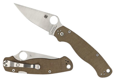 Spyderco C81MPCW2 Military 2  3.47″ Folding Plain Stonewashed CPM Cru-Wear Blade/Brown Canvas Textured Micarta Handle Includes Pocket Clip