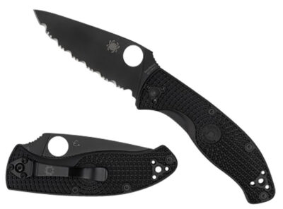 Spyderco C122PSBBK Tenacious Lightweight 3.39″ Folding Part Serrated Black Oxide 8Cr13MoV SS Blade/Black Bi-Directional Texturing FRN Handle Includes Pocket Clip