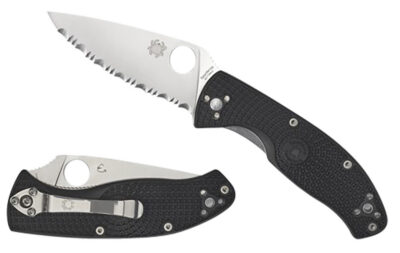 Spyderco C122PSBK Tenacious Lightweight 3.39″ Folding Part Serrated Satin 8Cr13MoV SS Blade/Black Bi-Directional Texturing FRN Handle Includes Pocket Clip