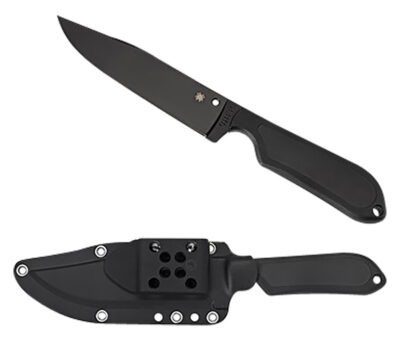 Spyderco FB04PBB Street Bowie  5.05″ Fixed Clip Point Plain Black DLC VG-10 SS Blade/Black Textured FRN Handle Includes Sheath w/G-Clip