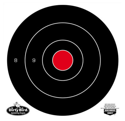 Birchwood Casey 35825 Dirty Bird  8″ Bullseye Tagboard Hanging Black/White 25 Per Pkg