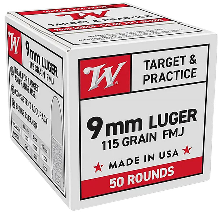 USA WHITE BOX 9MM LUGER FMJ HANDGUN AMMO USA WHITE BOX 9MM LUGER 115GR FMJ 50/BOX
