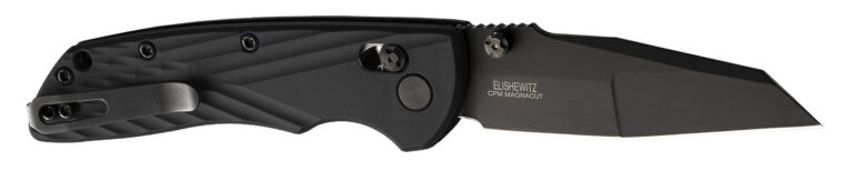 Hogue Deka 3.25" Folding Wharncliffe Plain Black Cerakote CPM MagnaCut SS Blade, Black Crosshatch Textured GRN Handle, Includes Pocket Clip
