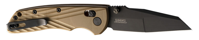 Hogue Deka 3.25" Folding Wharncliffe Plain Black Cerakote CPM MagnaCut SS Blade, FDE Crosshatch Textured GRN Handle, Includes Pocket Clip