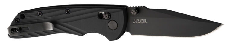 Hogue Deka 3.25" Folding Clip Point Plain Black Cerakote CPM MagnaCut SS Blade, Black Crosshatch Textured GRN Handle, Includes Pocket Clip
