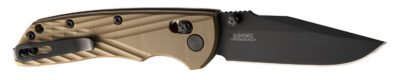 Hogue  Deka  3.25″ Folding Clip Point Plain Black Cerakote CPM MagnaCut SS Blade, FDE Crosshatch Textured GRN Handle, Includes Pocket Clip