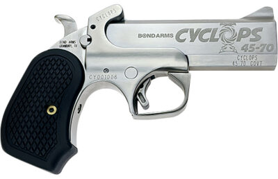 Bond Arms BACYP Cyclops Big Bore 45-70 Gov 1rd, 4.25″ Stainless Steel w/Engraved Barrel, Matte Stainless Steel Frame, Black Extended B6 Resin Grip, Includes Holster