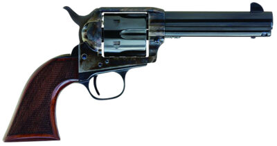 Cimarron AR400 Arizona Ranger  357 Mag 6 Shot, 4.75″ Blue w/Engraved “Arizona Ranger” Steel Barrel, Blued Cylinder, Color Case Hardened Steel Frame, Checkered Walnut Grip, Exposed Hammer