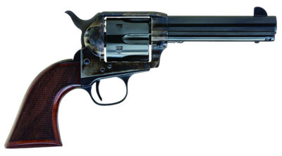 Cimarron AR410 Arizona Ranger  45 Colt (LC) 6 Shot, 4.75″ Blue w/Engraved “Arizona Ranger” Steel Barrel, Blued Cylinder, Color Case Hardened Steel Frame, Checkered Walnut Grip, Exposed Hammer