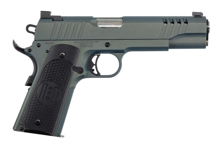 Auto-Ordnance 1911TCAC7 1911 45 ACP 7+1 5" Stainless Steel Barrel, Serrated Stainless Steel Slide, Northern Lights Cerakote Steel Frame w/Beavertail, Armor Black Cerakote Engraved Aluminum Grip