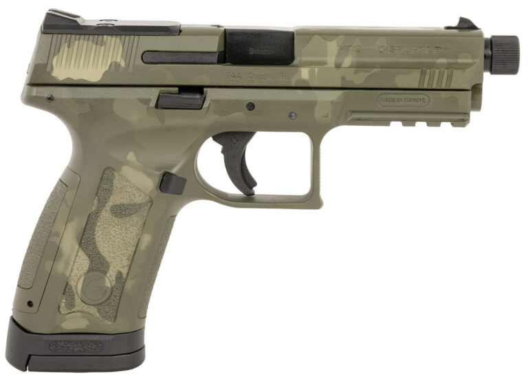 EAA MC9 DISRUPTOR: 9MM STRIKER FIRE OPTICS READY ACESSORY RAIL  INTERCHANGABLE BACK STRAP INTEGRAL TRIGGER SAFETY LASER CAMO EXTENDED THREADED BARREL AND PROTECTOR NUT  REVERSABLE MAGAZINE RELEASE ODCAM
